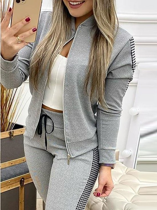 Damen Geometrisch Nahtverarbeitung Zweiteiliges Set Täglich Langarm Lässig Frühling/Herbst Bluse mit Hose Matching Set