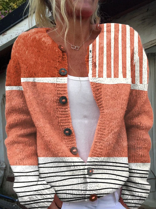 Damen Abstrakt Lässig Frühling/Herbst Print Strickjacke