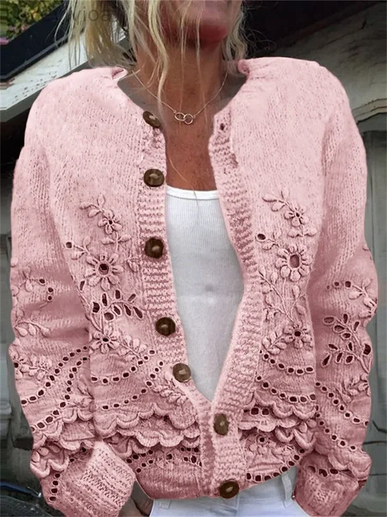 Damen Geblümt Lässig Frühling/Herbst Print Strickjacke