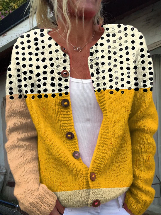 Damen Abstrakt Lässig Frühling/Herbst Print Strickjacke