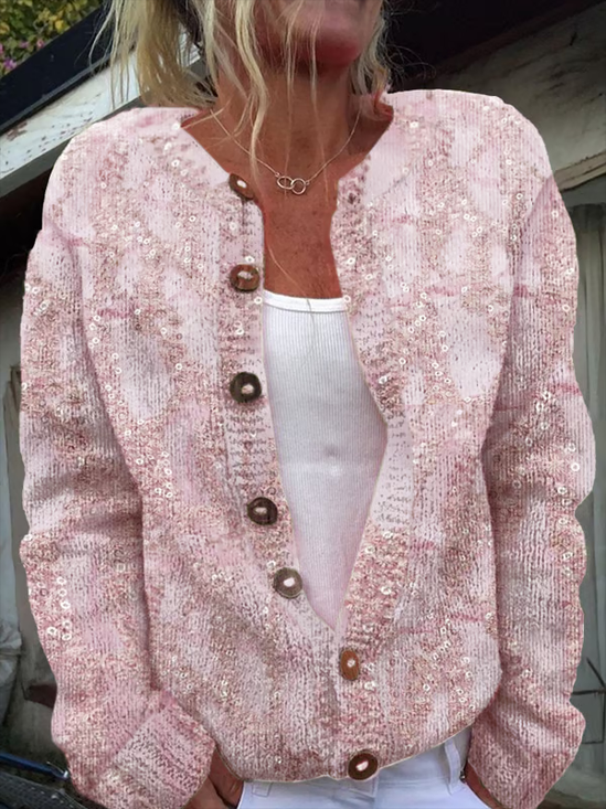 Damen Abstrakt Lässig Frühling/Herbst Print Strickjacke