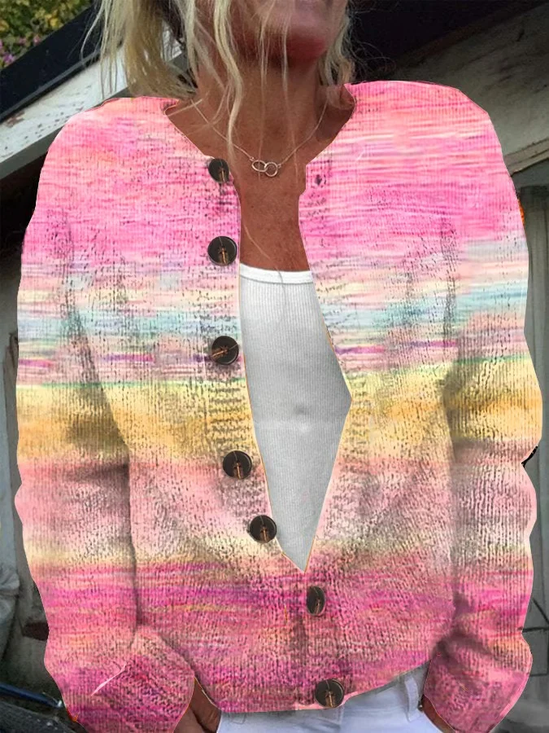 Damen Abstrakt Lässig Frühling/Herbst Print Strickjacke