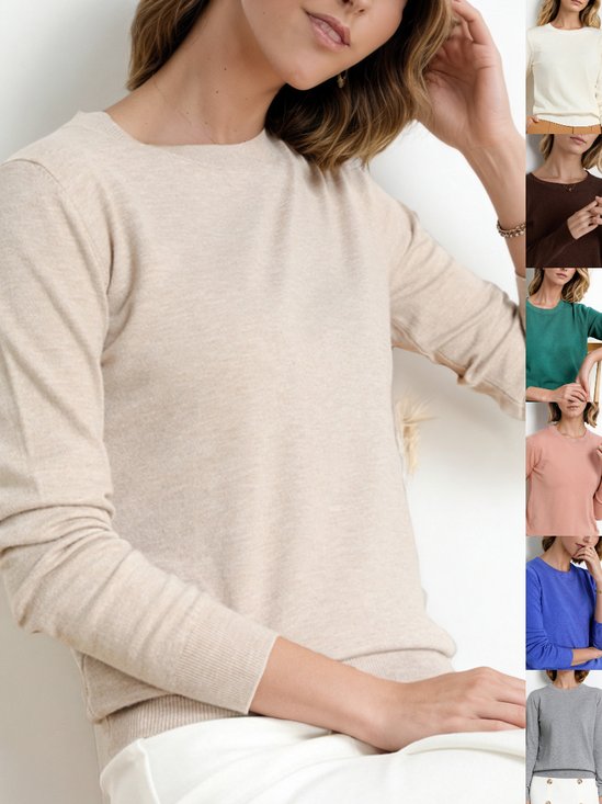 Damen Unifarben Nahtverarbeitung Frühling/Herbst Straße Langarm Rundhals Pullover