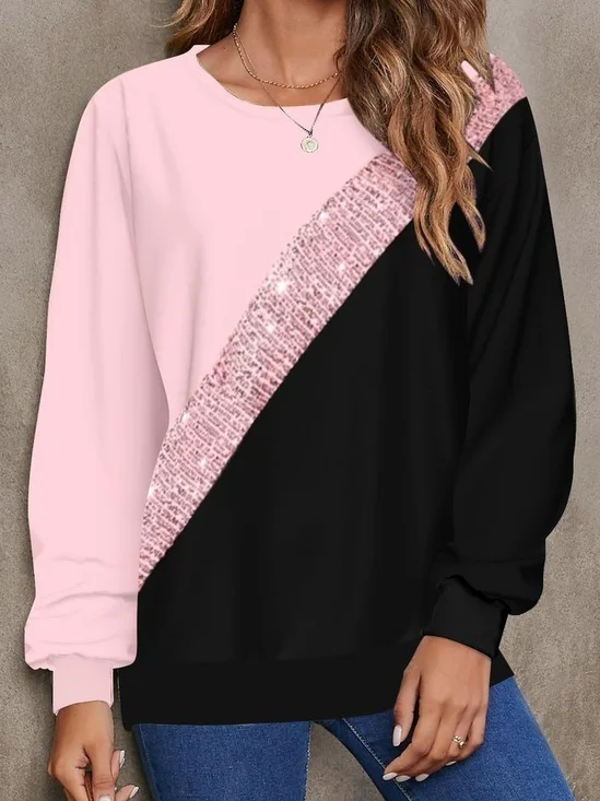 Damen Multifarben Block Rundhals Print Lässig Frühling/Herbst Langarm Sweatshirt