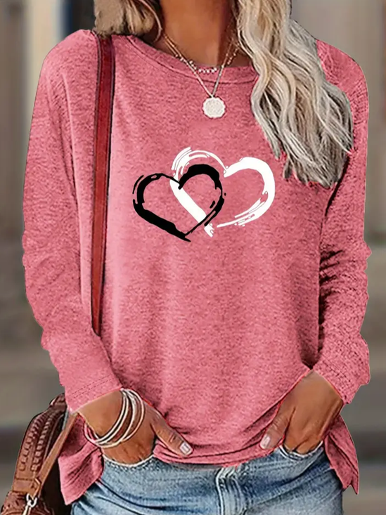 Damen Herz/Herz Langarm T-Shirts T-Shirt Rundhals Print Lässig Frühling/Herbst T-Shirt mit Grafik Oberteile