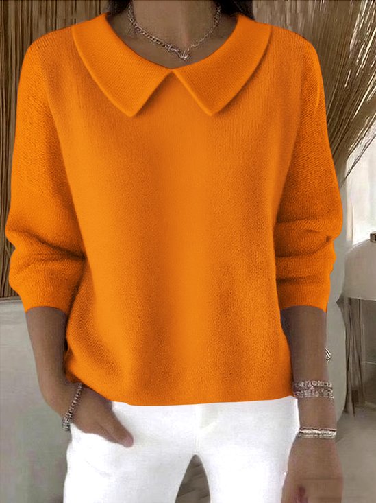 Damen Unifarben Frühling/Herbst Lässig Langarm Schalkragen Baumwolle Pullover