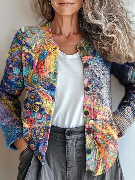 Damen Abstrakt Retro Frühling/Herbst Print Strickjacke