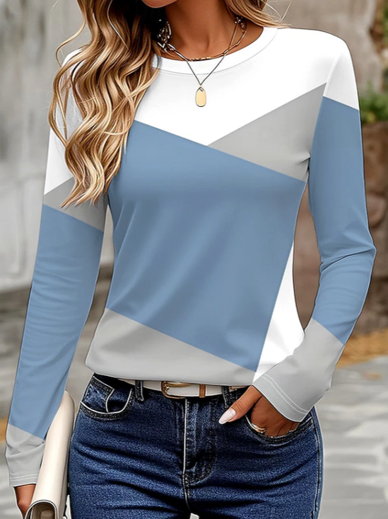 Damen Abstrakt Langarm T-Shirts T-Shirt Rundhals Print Lässig Frühling/Herbst T-Shirt mit Grafik Oberteile