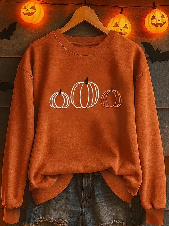 Damen Halloween (Kürbis) Rundhals Print Lässig Frühling/Herbst Langarm Sweatshirt
