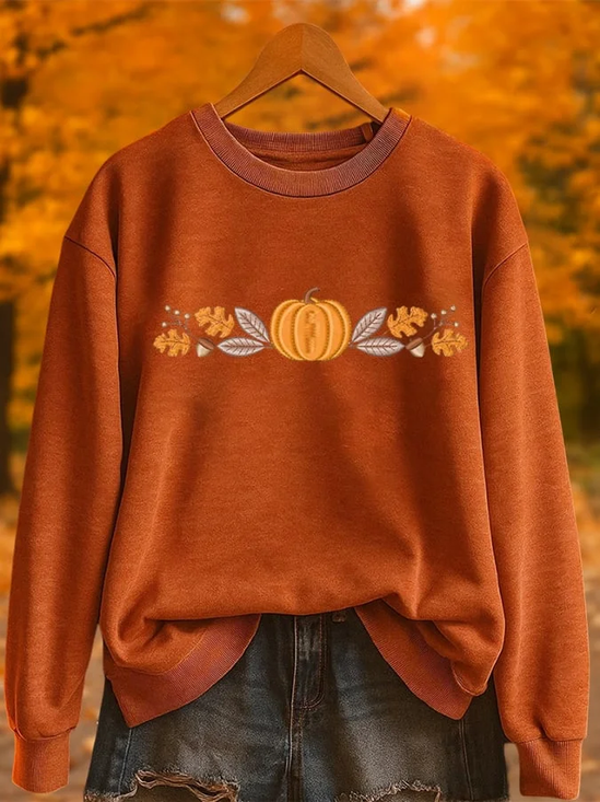 Damen Ahornblatt Rundhals Print Lässig Frühling/Herbst Langarm Sweatshirt