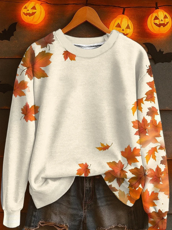 Damen Ahornblatt Rundhals Print Lässig Frühling/Herbst Langarm Sweatshirt