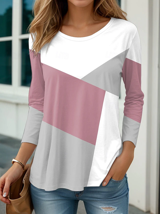 Damen Abstrakt Langarm T-Shirts T-Shirt Rundhals Print Lässig Frühling/Herbst T-Shirt mit Grafik Oberteile