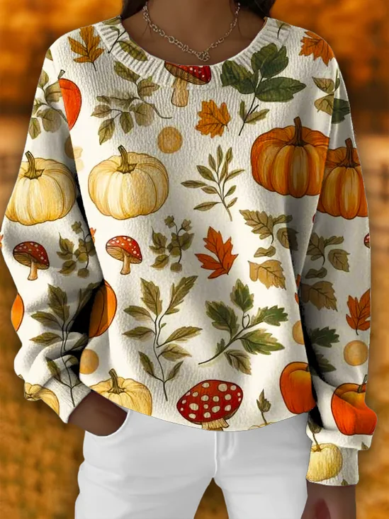 Damen Geblümt Print Frühling/Herbst Lässig Langarm Rundhals Strickpullover