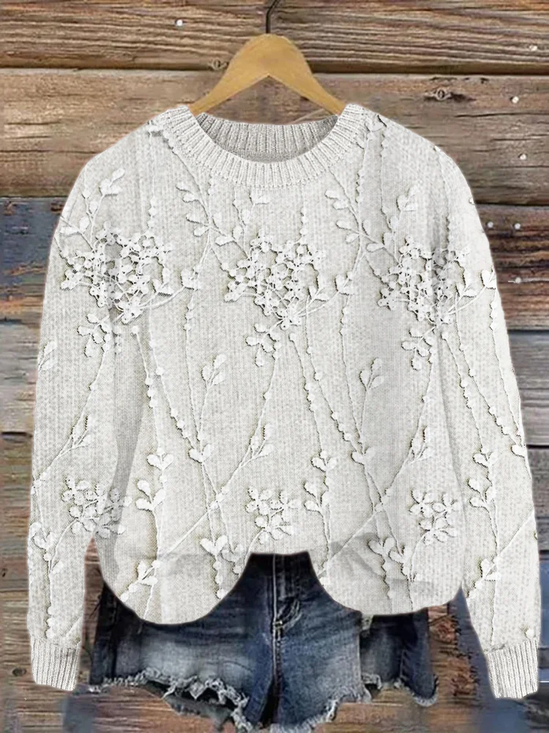 Damen Geblümt Print Frühling/Herbst Lässig Langarm Rundhals Strickpullover