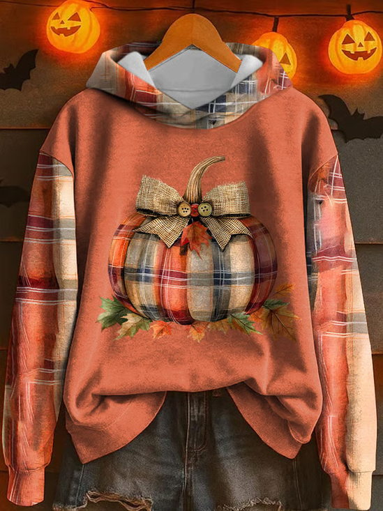 Damen Ahornblatt Frühling/Herbst Print Langarm Lässig Täglich Kapuze