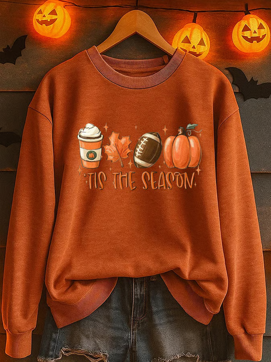 Damen Ahornblatt Rundhals Print Lässig Frühling/Herbst Langarm Sweatshirt