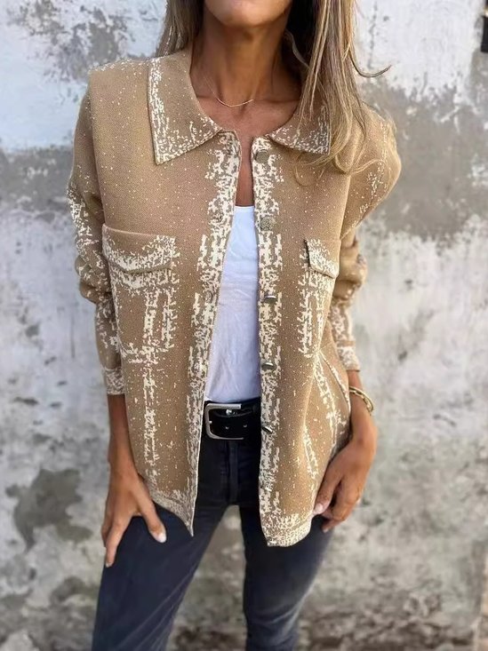 Damen Frühling/Herbst Oberbekleidung Retro Print Abstrakt Langarm Schalkragen Jacke