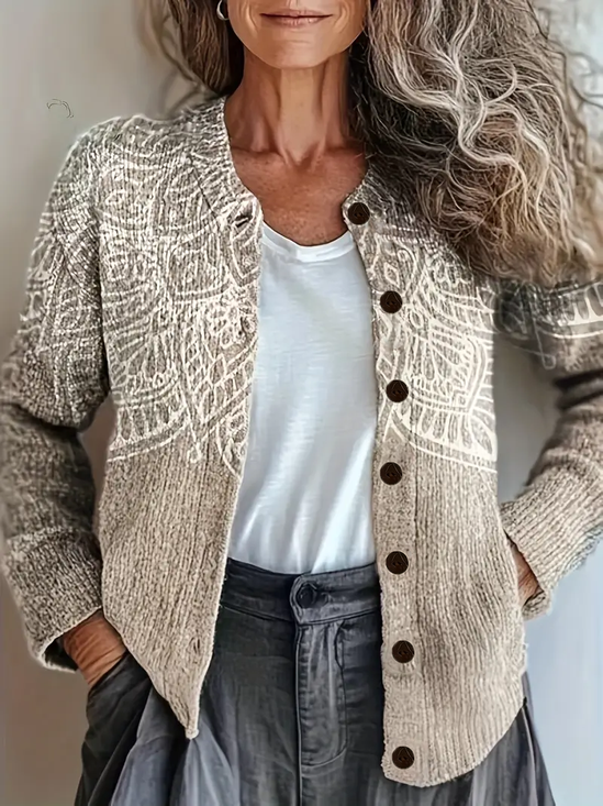 Damen Abstrakt Retro Frühling/Herbst Print Strickjacke