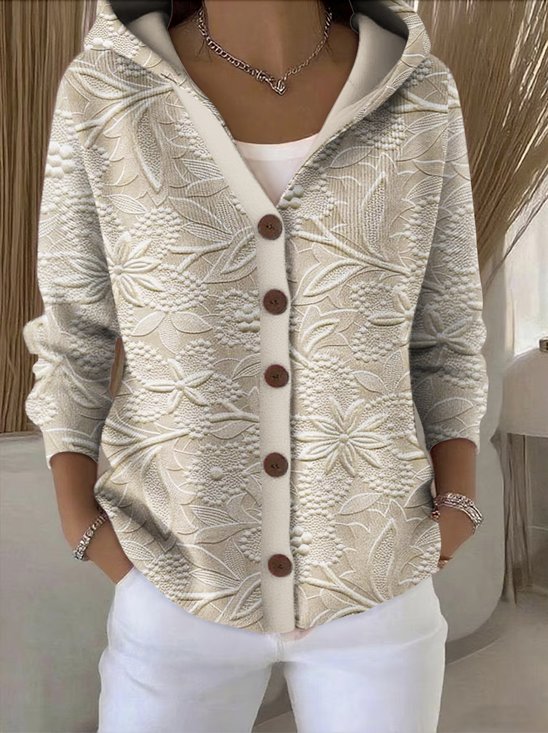 Damen Geblümt Langarm Kapuze Lässig Frühling/Herbst Strickjacke Oberbekleidung