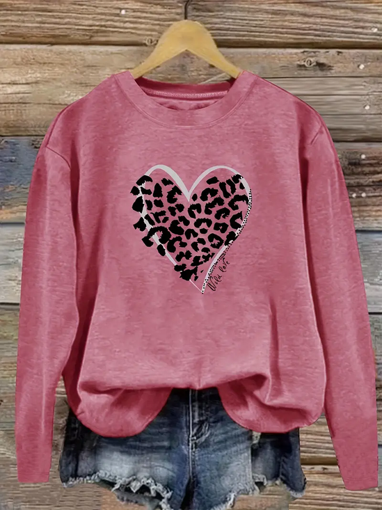 Damen Leopard Rundhals Print Lässig Frühling/Herbst Langarm Sweatshirt