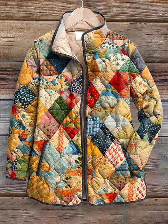 Damen Retro Print Winter Abstrakt Stehkragen Gepolstert Parka