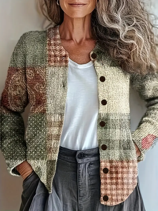 Damen Abstrakt Retro Frühling/Herbst Print Strickjacke