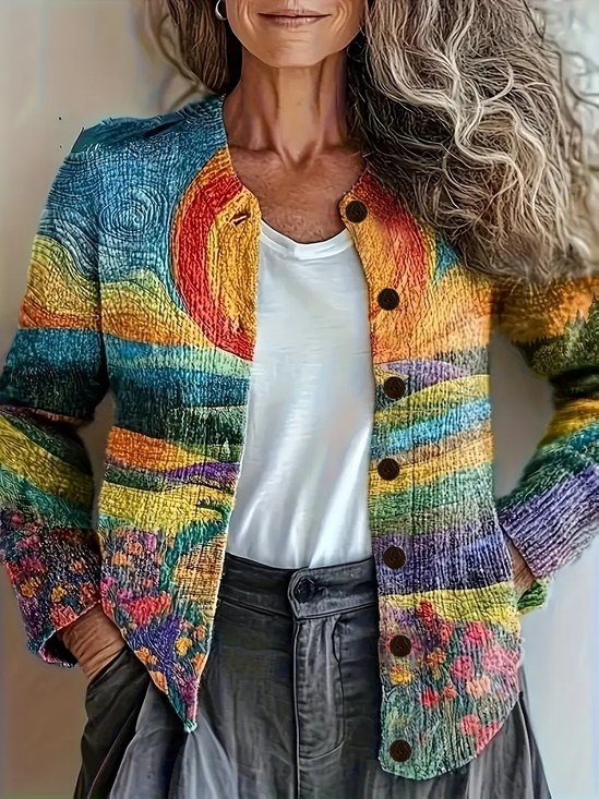 Damen Abstrakt Retro Frühling/Herbst Print Strickjacke