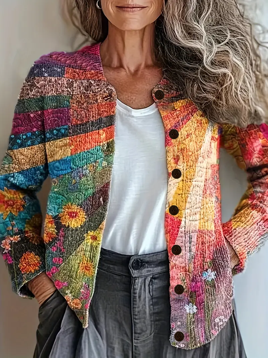Damen Geblümt Retro Frühling/Herbst Print Strickjacke