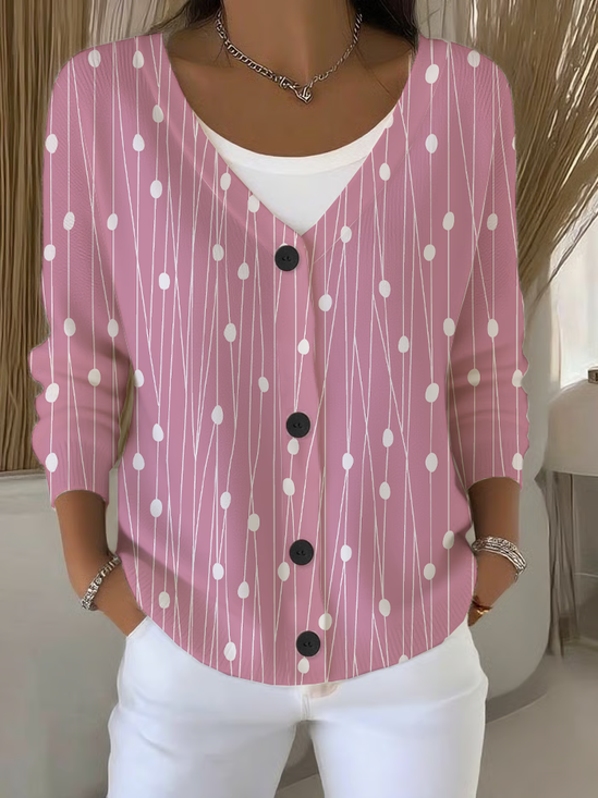Damen Abstrakt Langarm V-Ausschnitt Lässig Frühling/Herbst Strickjacke Oberbekleidung
