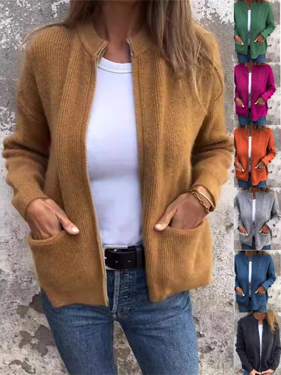 Damen Frühling/Herbst Oberbekleidung Retro Nahtverarbeitung Unifarben Langarm Stehkragen Jacke