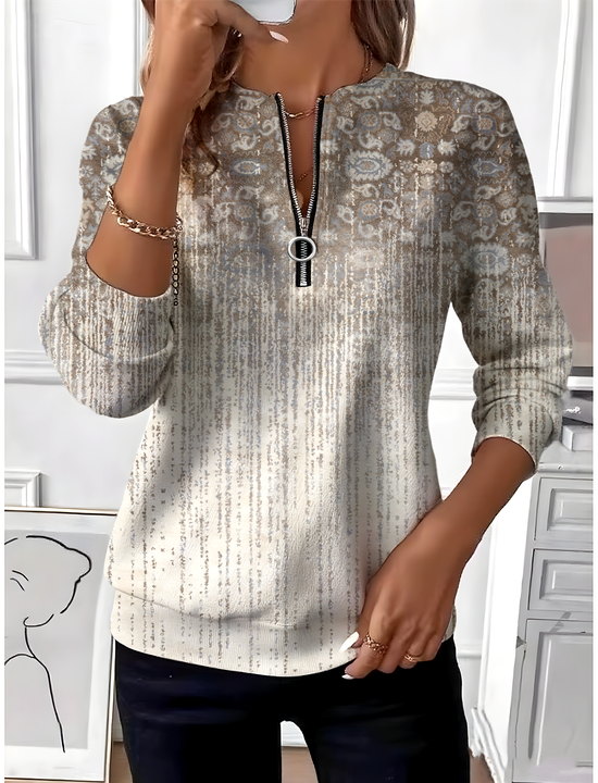 Damen Verlaufsmuster Rundhals Retro Frühling/Herbst Langarm Sweatshirt
