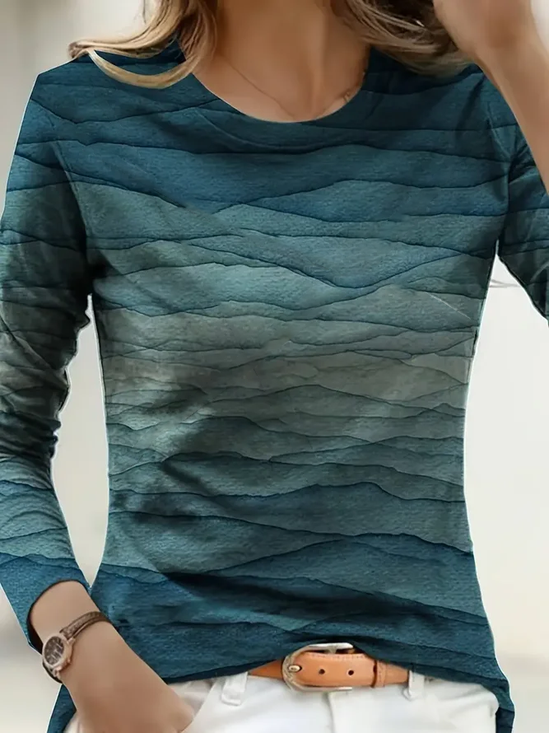 Damen Abstrakt Langarm T-Shirts T-Shirt Rundhals Print Lässig Frühling/Herbst T-Shirt mit Grafik Oberteile