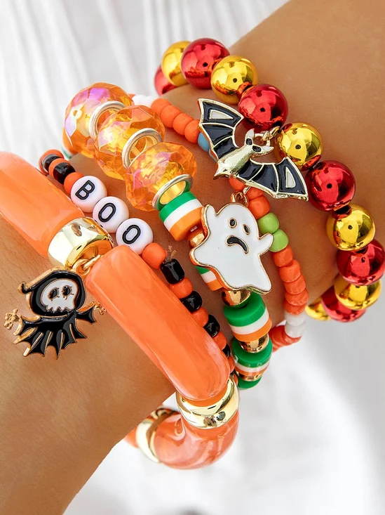 Halloween Lustig Schädel Reis Korn Armband Set Persönlichkeit Teufel Ösen Glasur die Fledermaus mehrschichtig Armband