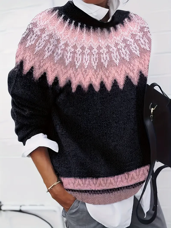 Damen Abstrakt Print Frühling/Herbst Lässig Langarm Rundhals Pullover