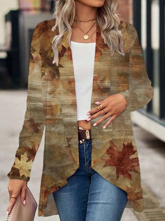 Damen Ahornblatt Frühling/Herbst Aufdecken Lässig Print Leicht Strickjacke