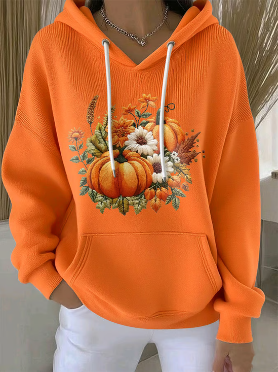Damen Geblümt Frühling/Herbst Print Langarm Lässig Täglich Kapuze