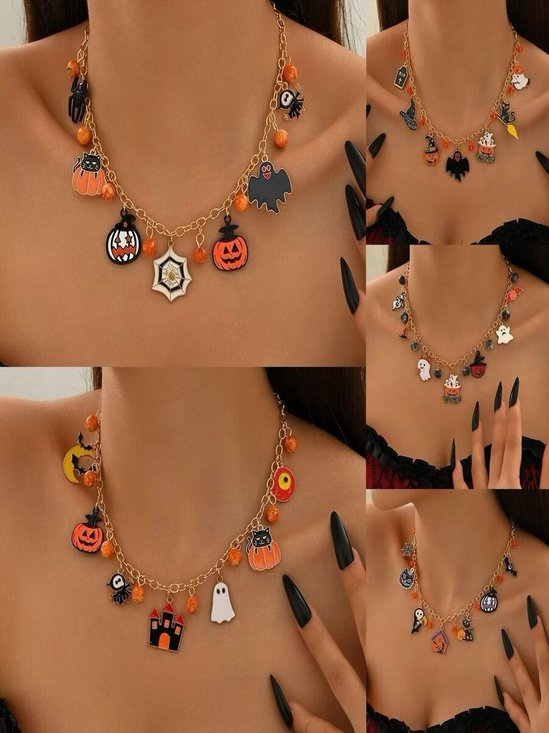 Neu Halloween Zubehör Nische Katze Geist Kürbis hochwertig Schmuck Schlüsselbein Kette Damen Pendant Licht Luxuriös Halskette