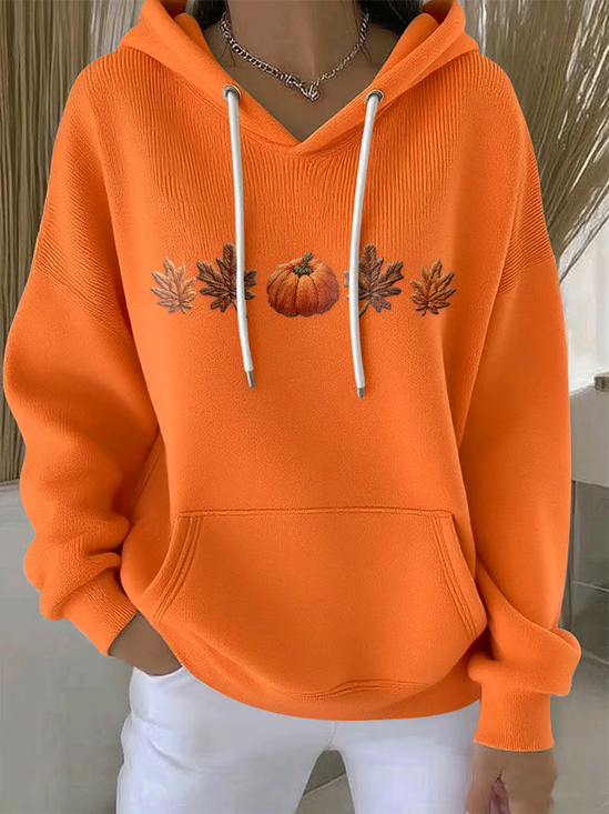 Damen Ahornblatt Frühling/Herbst Print Langarm Lässig Täglich Kapuze