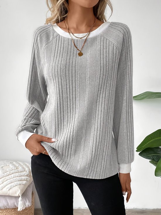 Damen Unifarben Langarm T-Shirts T-Shirt Rundhals Lässig Frühling/Herbst Oberteile