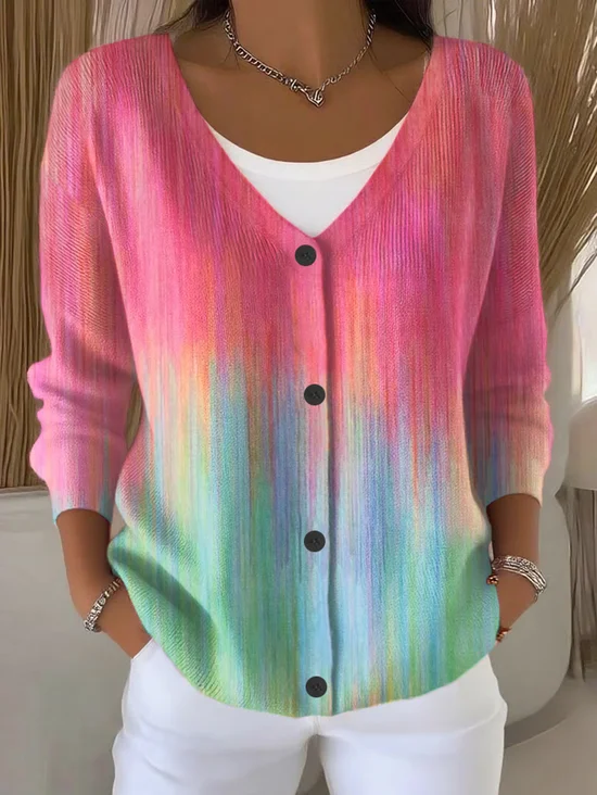 Damen Abstrakt Lässig Frühling/Herbst Print Strickjacke