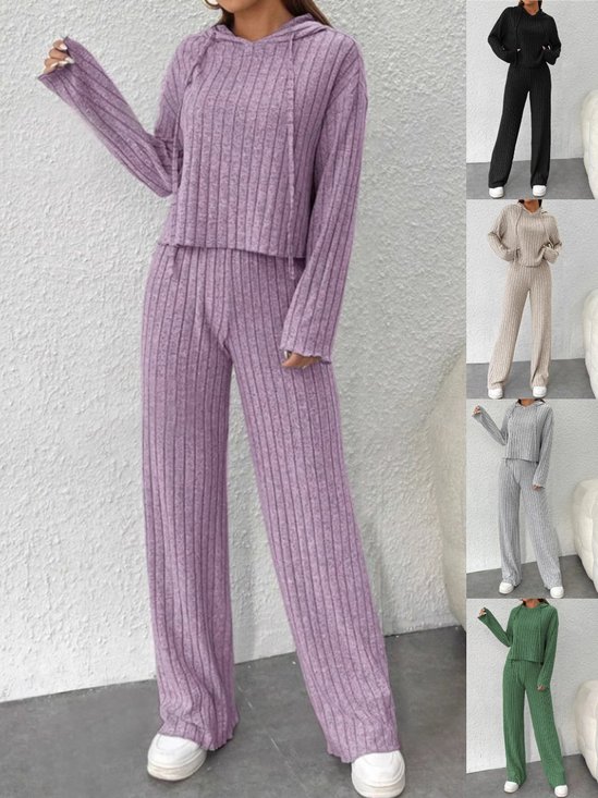 Damen Unifarben Geprägt Zweiteiliges Set Täglich Langarm Lässig Frühling/Herbst Bluse mit Hose Matching Set