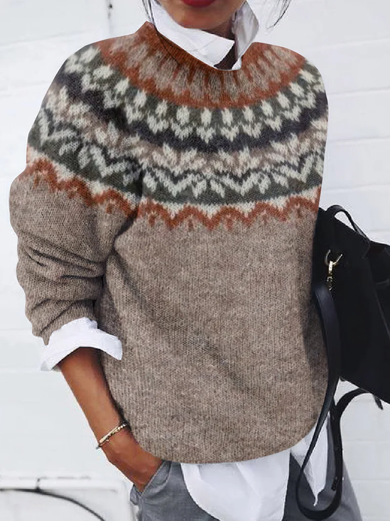 Damen Abstrakt Print Frühling/Herbst Lässig Langarm Rundhals Pullover