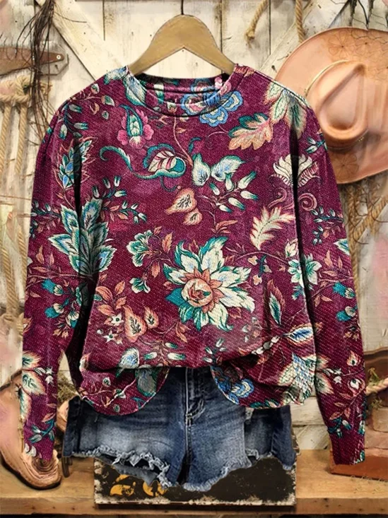 Damen Geblümt Rundhals Print Lässig Frühling/Herbst Langarm Sweatshirt