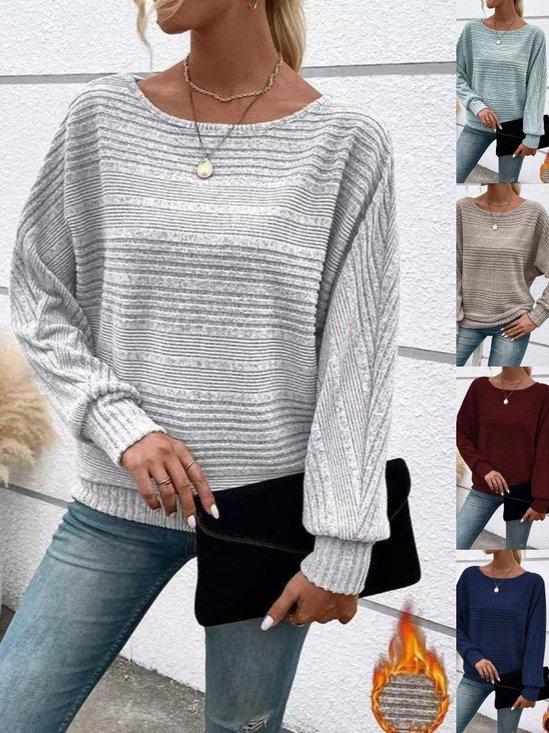 Damen Unifarben Langarm T-Shirts T-Shirt Rundhals Jacquard Retro Frühling/Herbst Oberteile