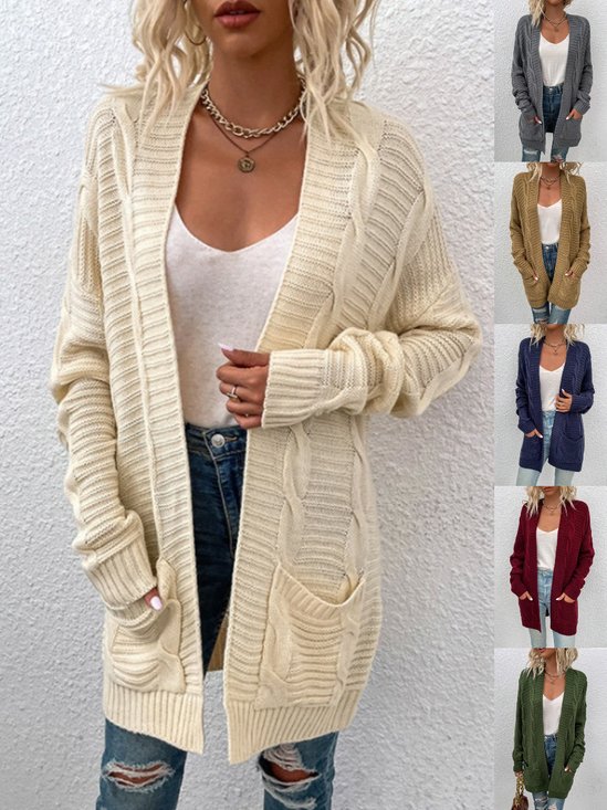 Damen Unifarben Frühling/Herbst Aufdecken Retro Nahtverarbeitung Leicht Strickjacke