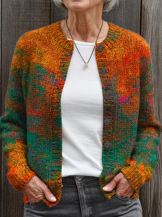 Damen Abstrakt Print Langarm Rundhals Retro Frühling/Herbst Strickjacke Oberbekleidung