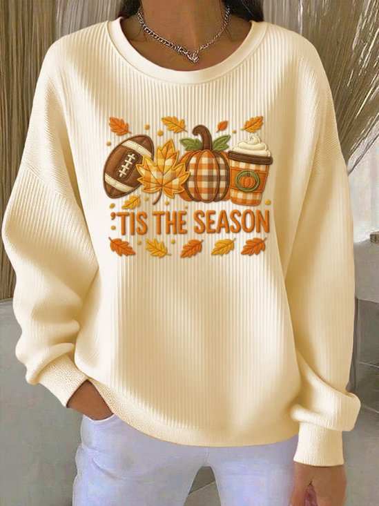 Damen Ahornblatt Rundhals Lässig Frühling/Herbst Langarm Sweatshirt