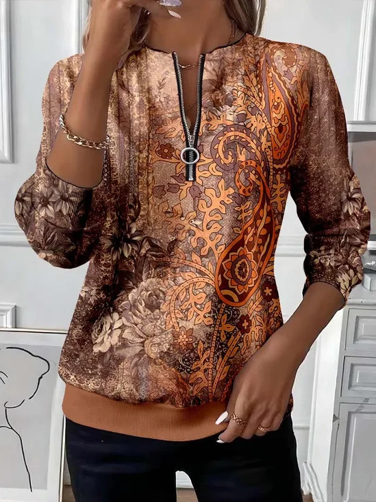 Damen Geblümt Rundhals Print Lässig Frühling/Herbst Langarm Sweatshirt