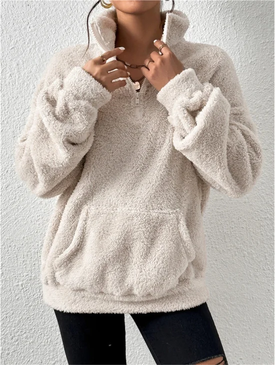 Damen Unifarben Mock Neck Nahtverarbeitung Retro Frühling/Herbst Langarm Sweatshirt