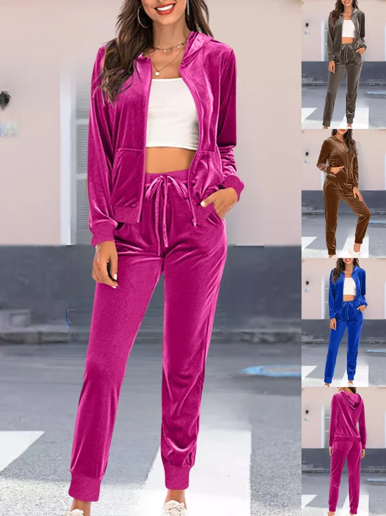 Damen Unifarben Nahtverarbeitung Zweiteiliges Set Täglich Langarm Lässig Frühling/Herbst Bluse mit Hose Matching Set
